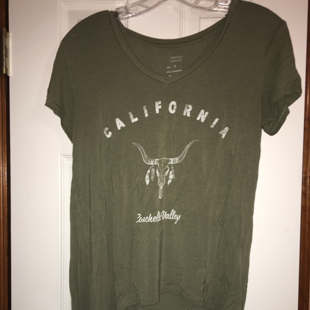 cow skull Olive Green high low t-shirt